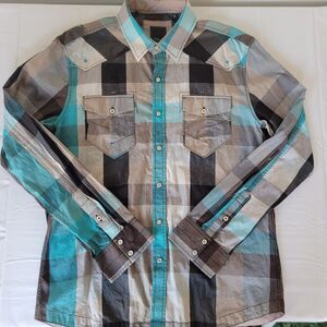7 Diamonds XL Plaid Button Down Shirt Long Sleeve Western Snap Pockets